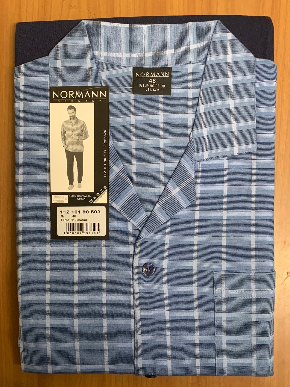 Heren pyjama doorknoop Normann 101 90503 48 Blauw