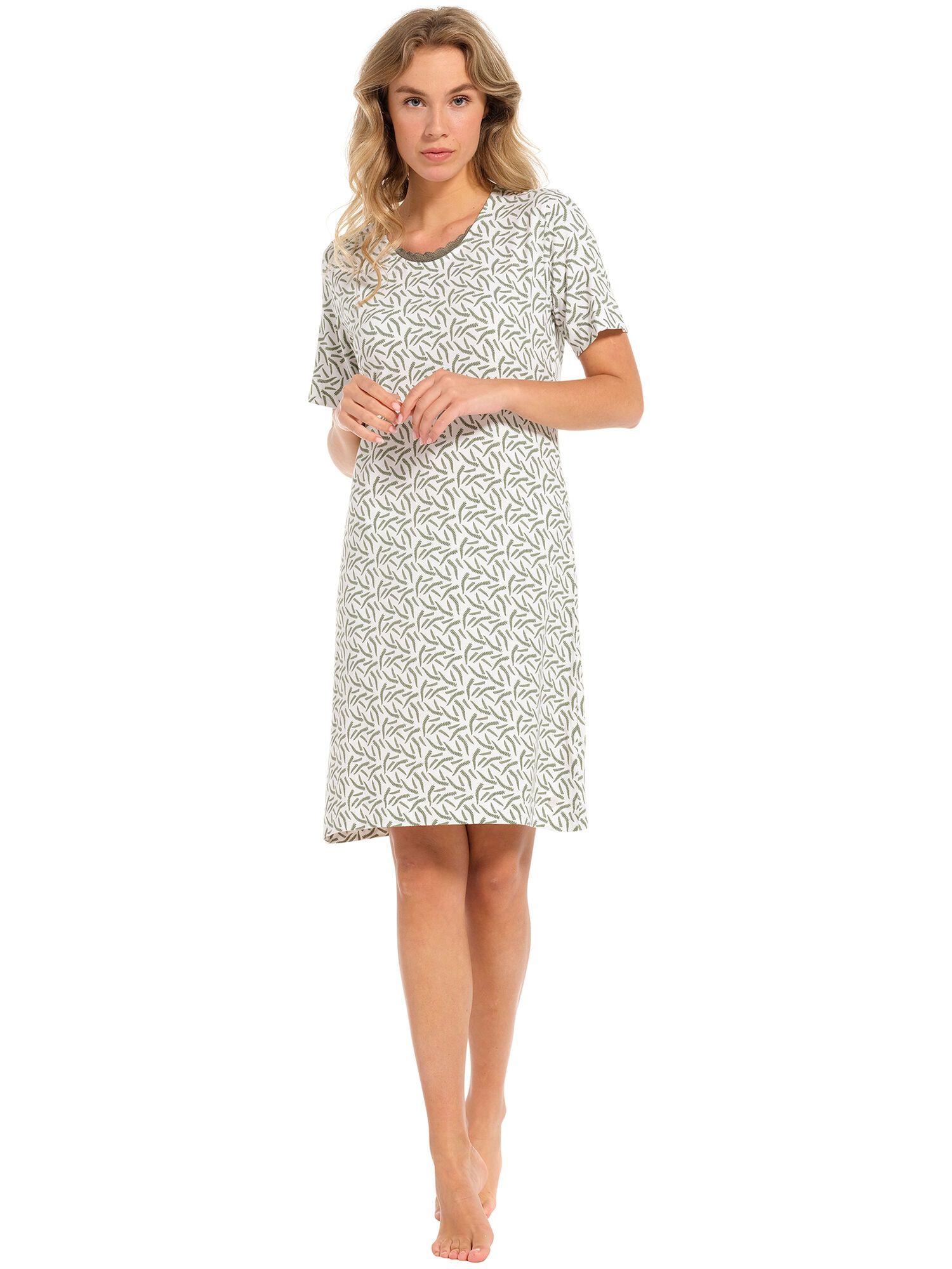 Pastunette slaapkleed dames - wit/donkergroen met print - 10241-148-2/720 - maat 38