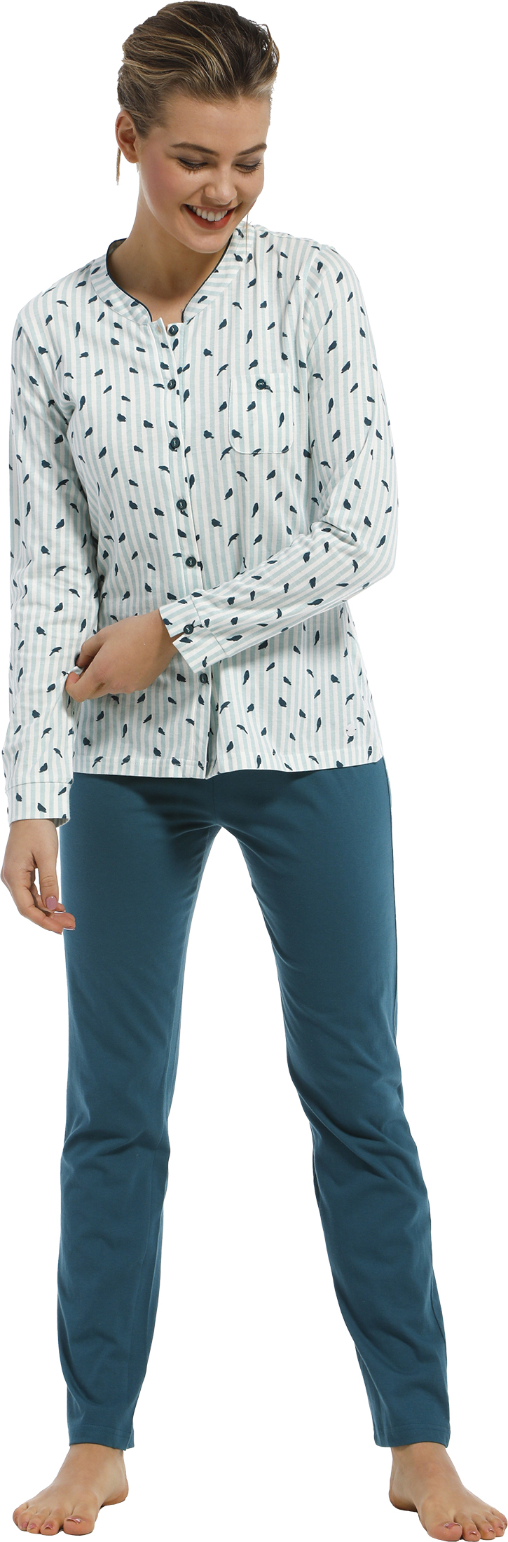 Dames pyjama doorknoop Pastunette 20212-145-6 - Turquoise - 52