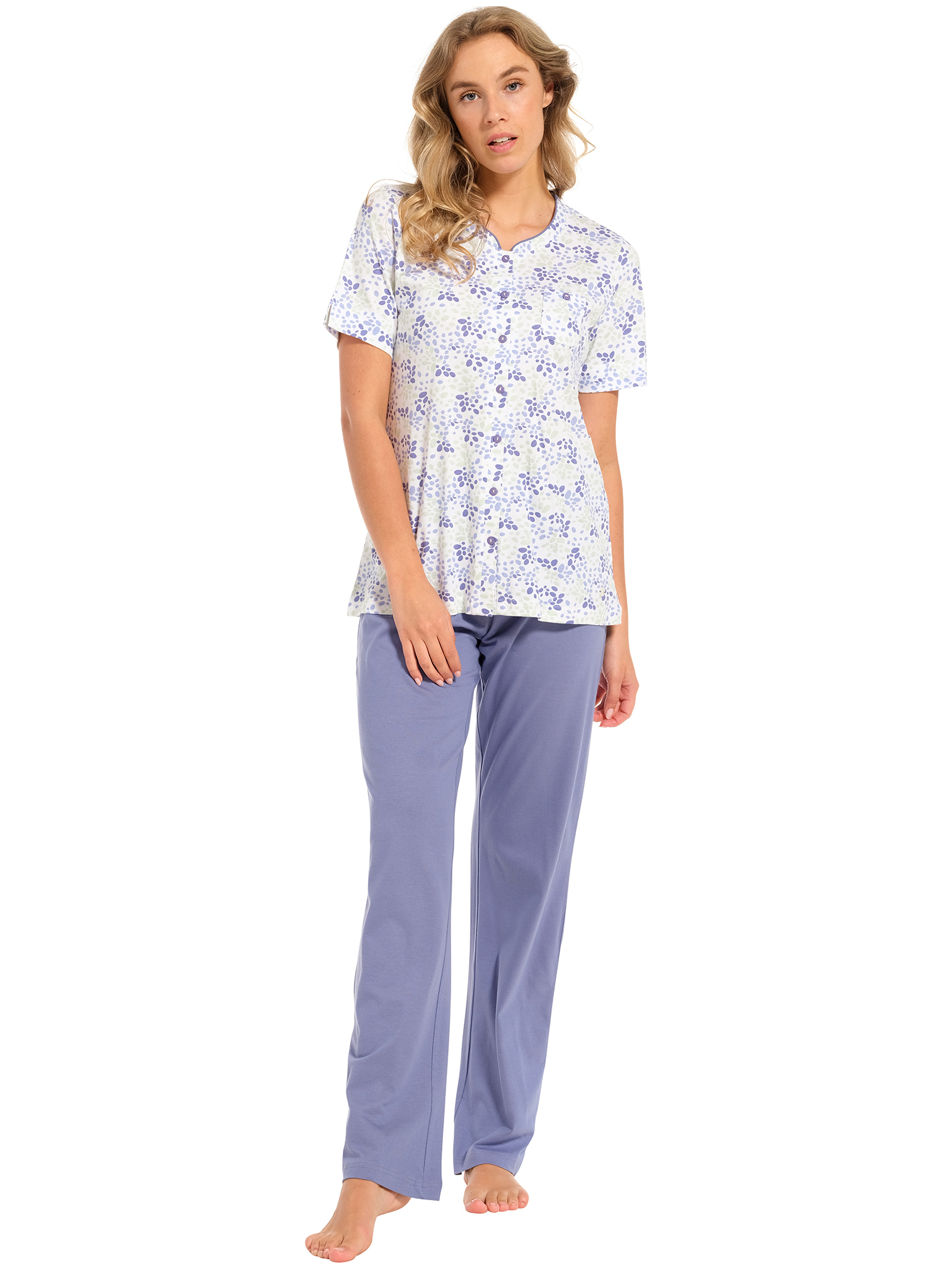 Pastunette doorknoop pyjama duurzaam katoen - Blauw - Maat - 36