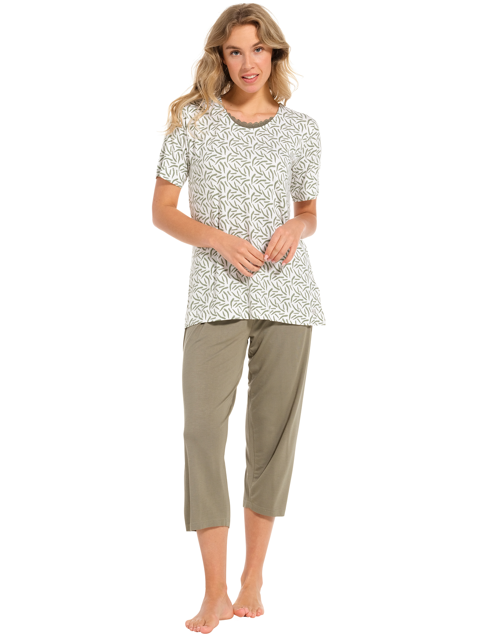 Pastunette pyjama dames - wit/donkergroen met print - 20241-148-2/720 - maat 42
