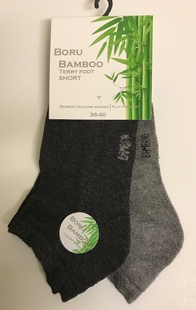 Boru Bamboe 2 paar Terry Foot Short sokken 2309 36 40 Grijs