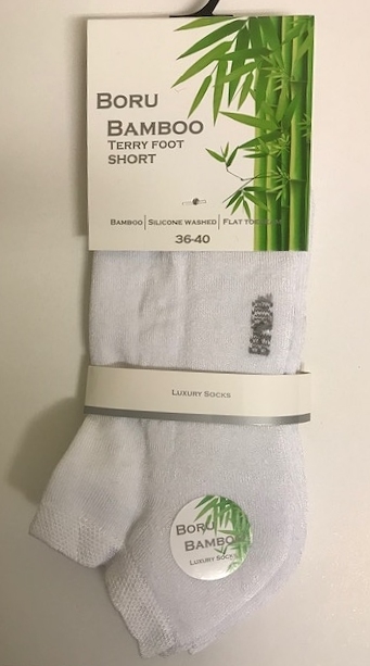 Boru Bamboe 2 paar Terry Foot Short sokken 2309 36 40 Wit