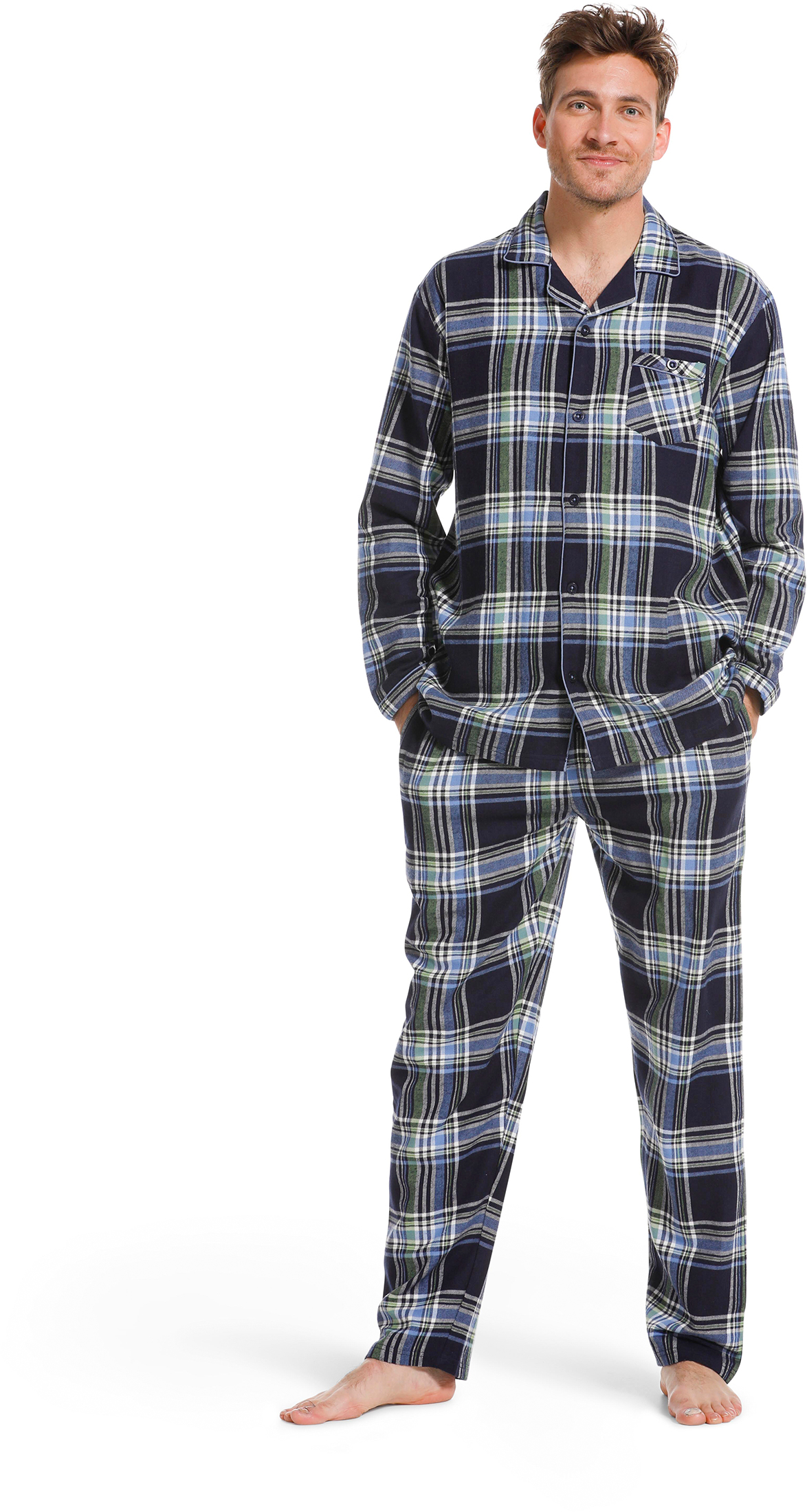 Pastunette heren pyjama flanel 23222-620-6 - Blauw - S/48