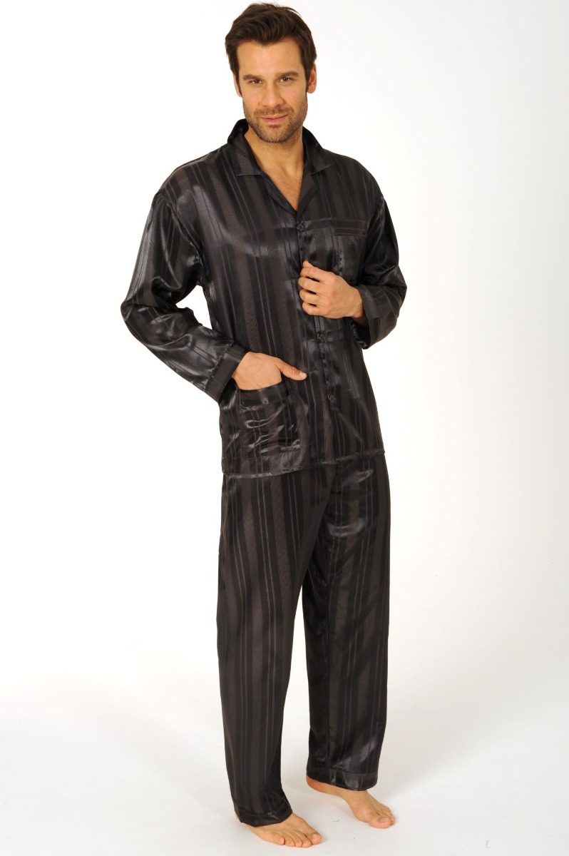 Heren pyjama satijn 94010 - Antraciet grijs - 50