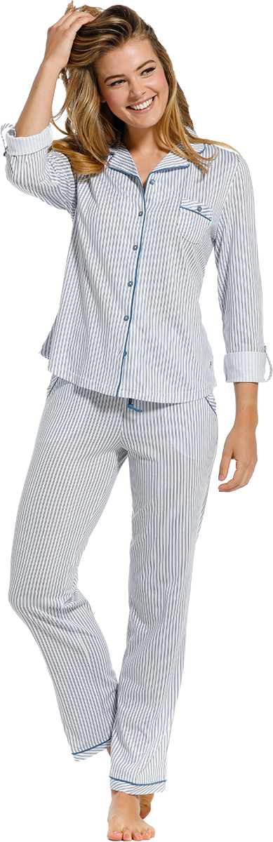 Dames pyjama doorknoop Pastunette De Luxe 25211-310-6 - Blauw - 44