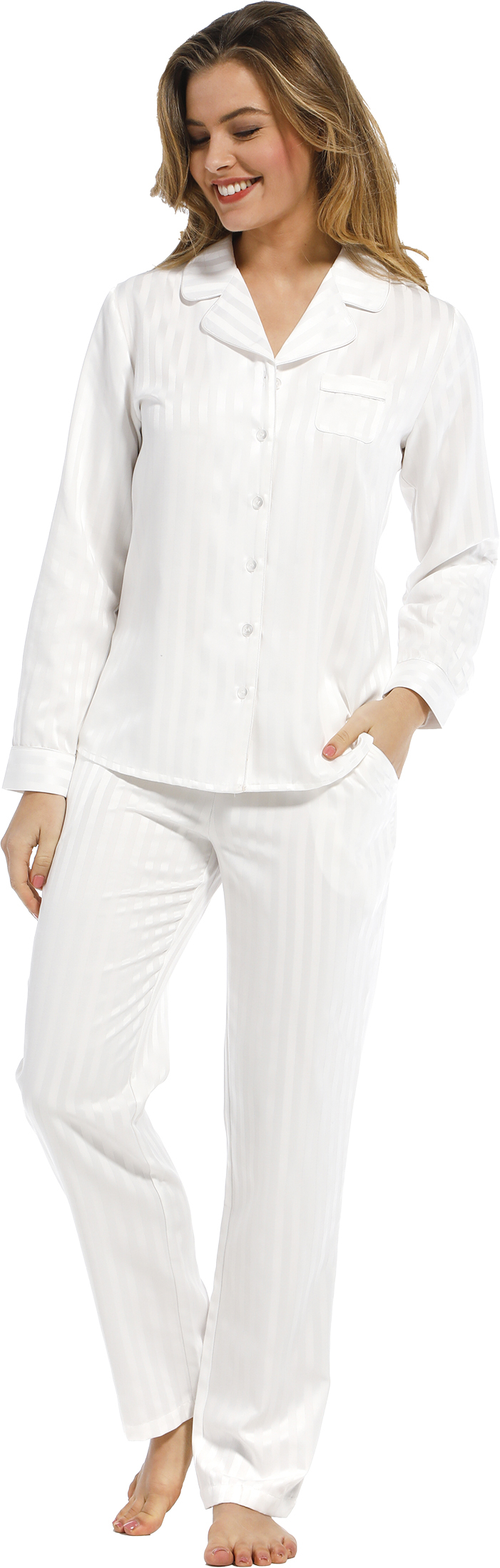 Dames pyjama satijn Pastunette De Luxe 25212-310-6 snow white - Wit - 48
