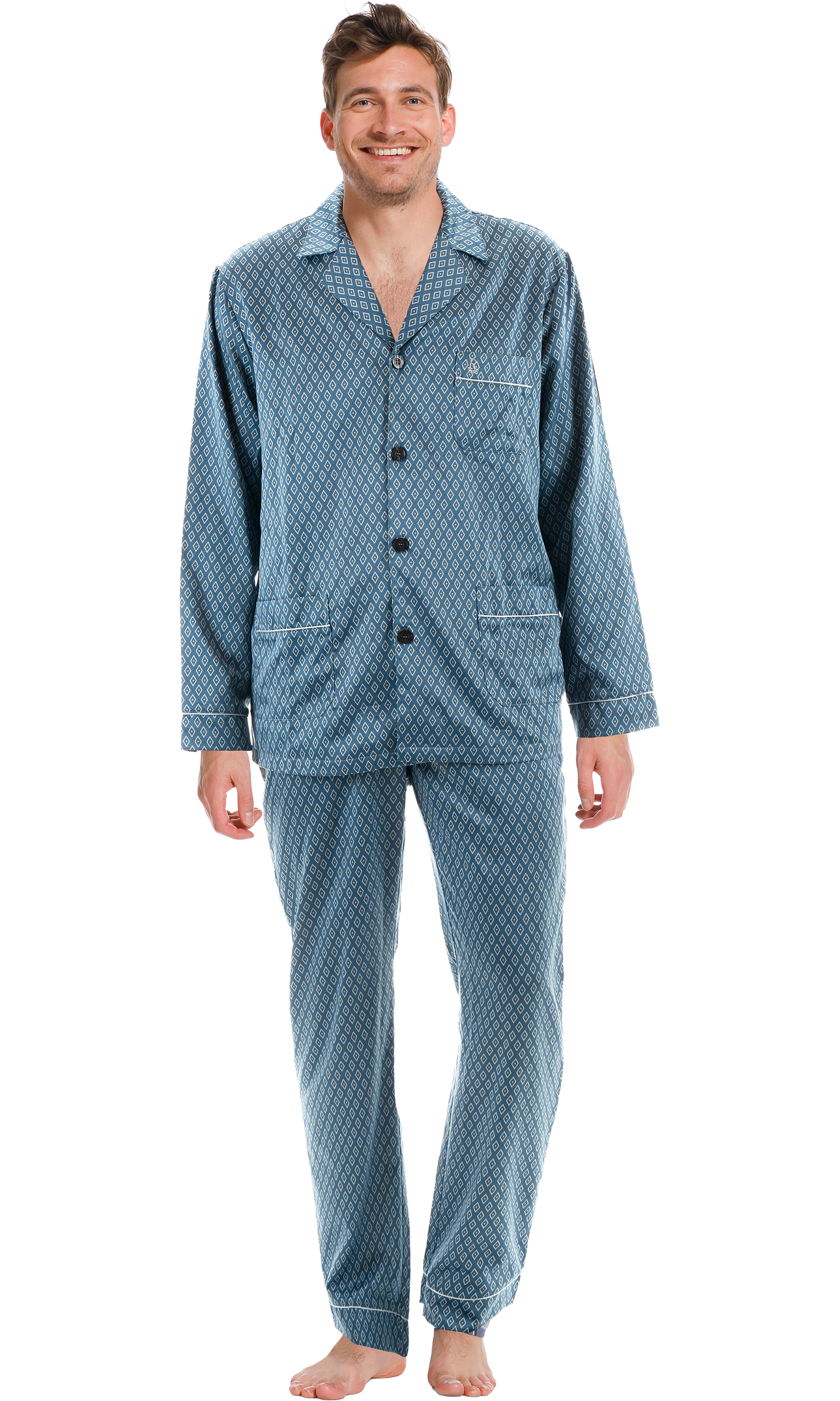 Robson heren pyjama satijn 27199-707-6 - Blauw - M/50