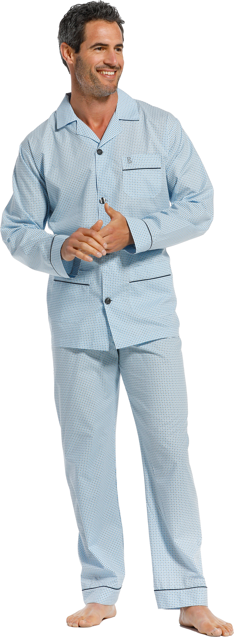 Heren doorknoop pyjama Robson 27211-701-6 - Blauw - S/48