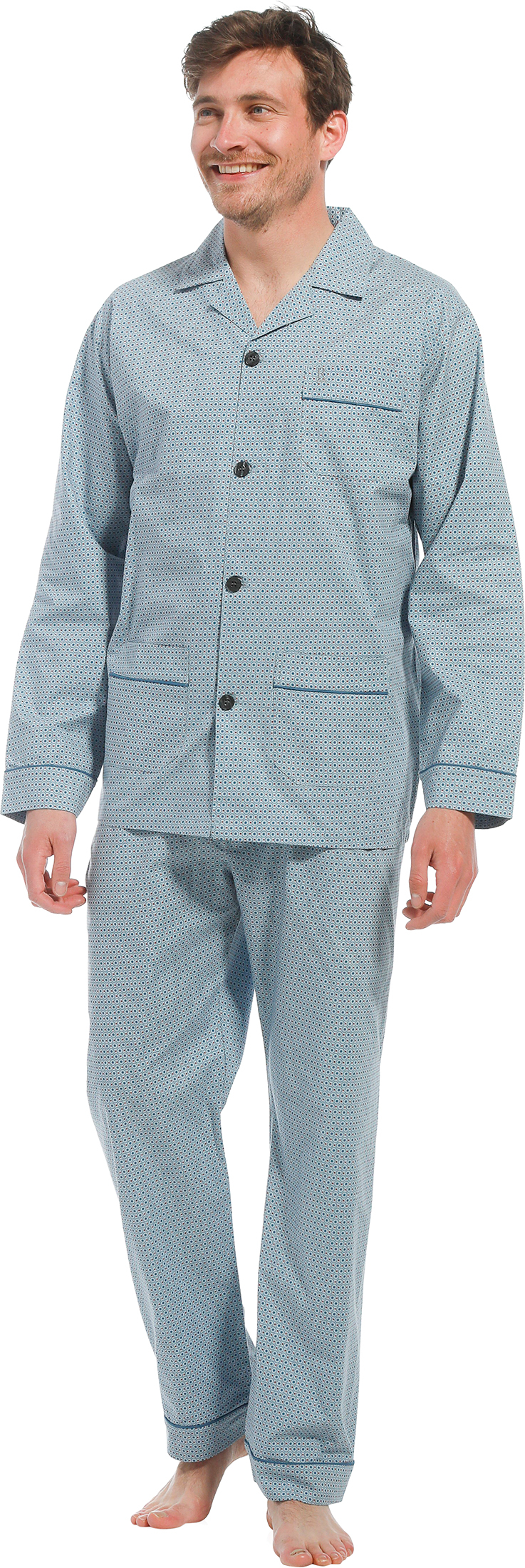 Robson heren pyjama doorknoop 27221-700-6 - Blauw - L/52