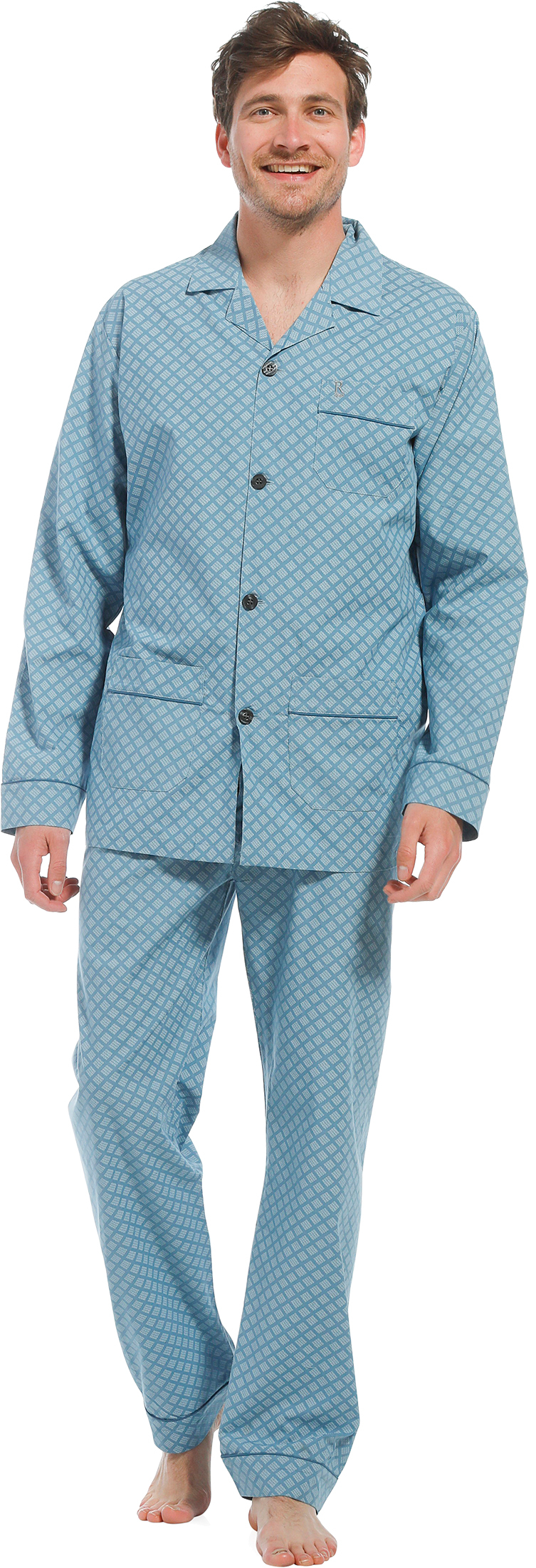 Robson heren pyjama doorknoop 27221-702-6 - Turquoise - 68