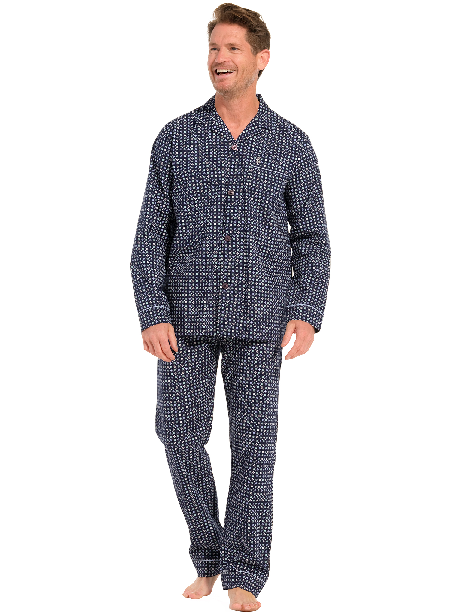 Robson Heren Pyjamaset Summer night - Blauw - Geweven Katoen - Maat 48