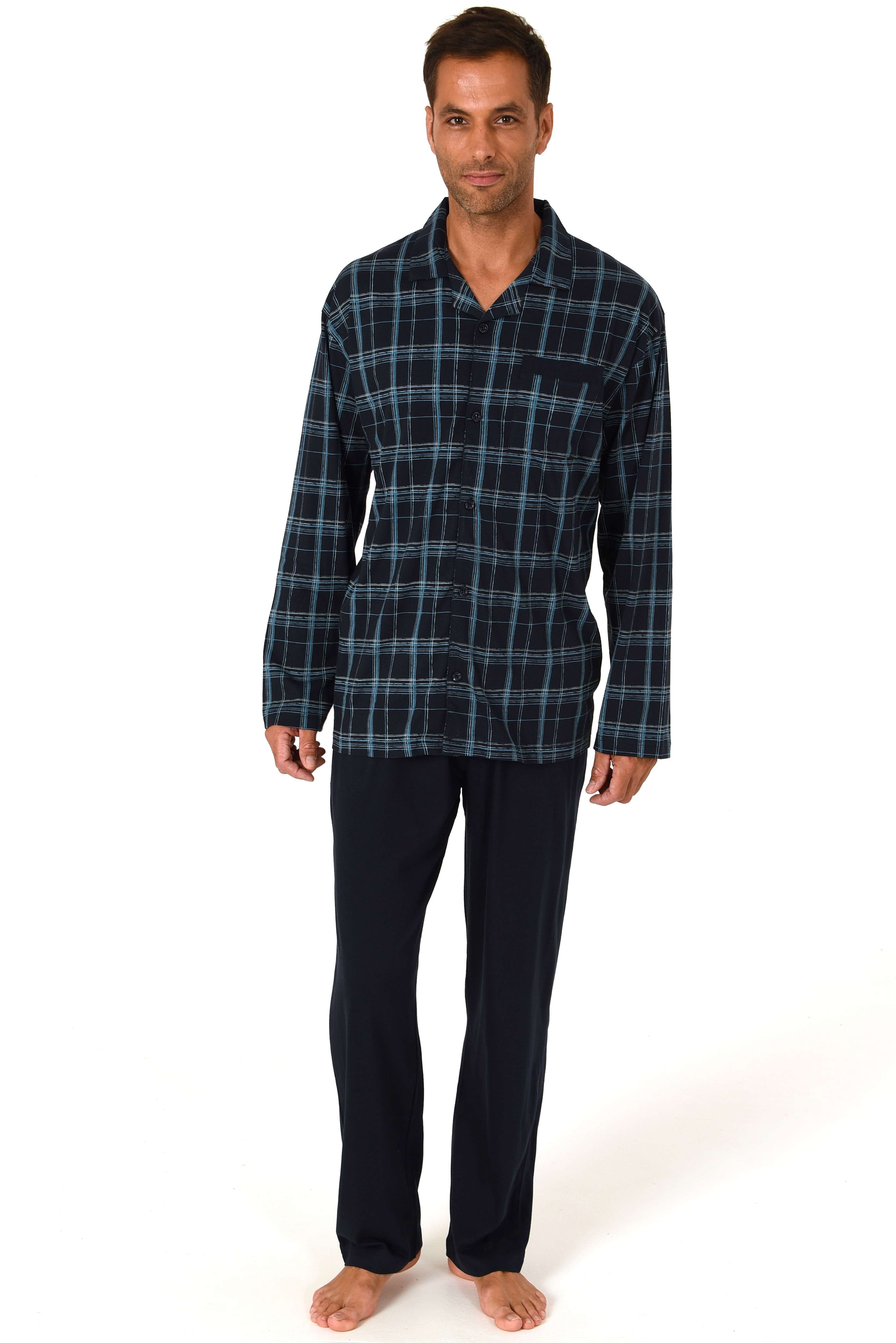 Normann heren doorknoop pyjama Trend 71284 - Blauw - XL/54