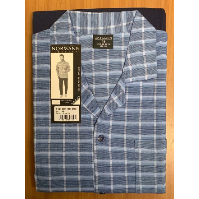 Heren pyjama doorknoop Normann 101 90503-48-Blauw