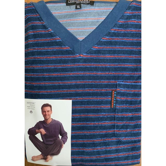 Heren badstof pyjama Outfitter 431726-Blauw-S/48