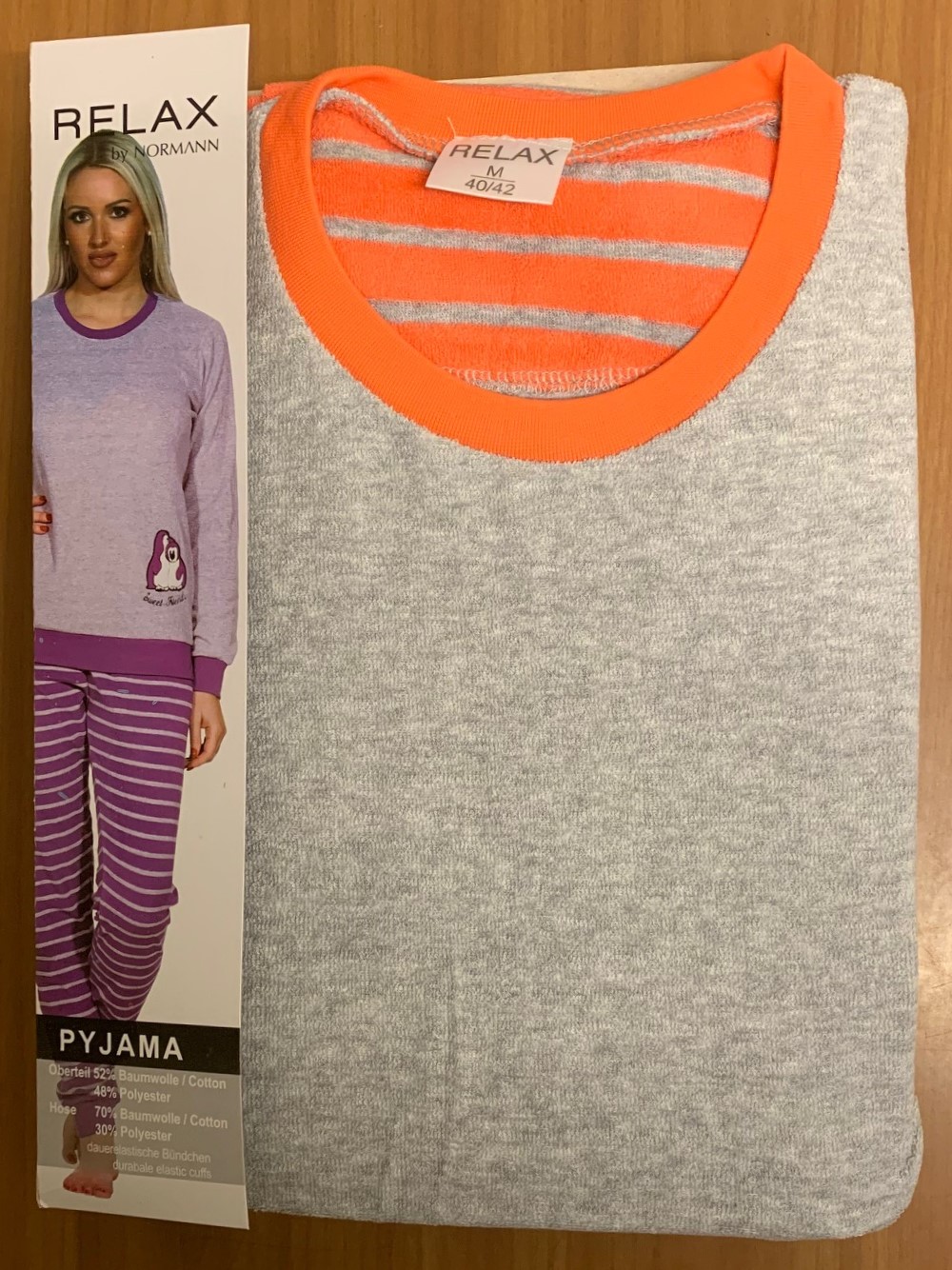 Normann badstof dames pyjama Relax 67249 - Oranje - XL 48/50