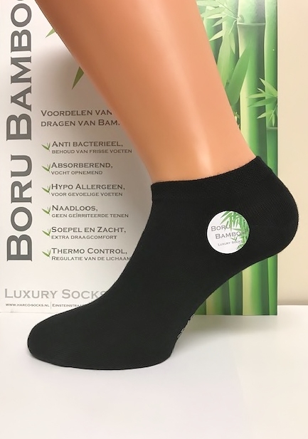 Boru Bamboe 2 paar sneaker sokken met badstof zool 2307 36 40 Zwart